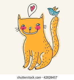 Funny cartoon orange cat