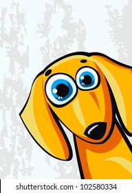 Funny cartoon orange dachshund dog on a abstract background