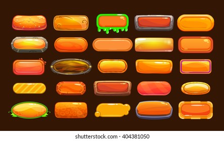 Funny cartoon orange long buttons collection, vector assets for game or web design