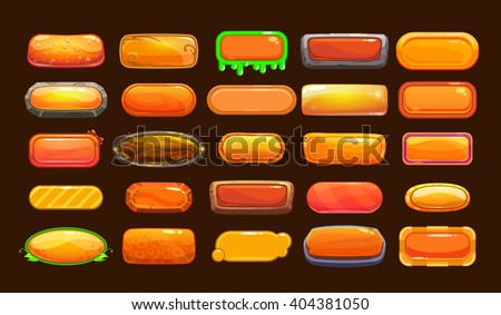 Funny cartoon orange long buttons collection, vector assets for game or web design