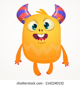 Funny cartoon orange monster. Halloween vector illustration of excited monster. Big set of cartoon monsters