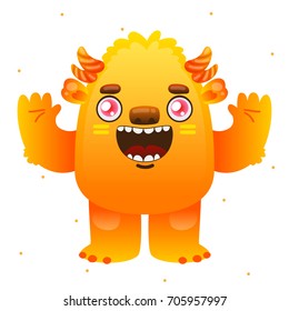 Funny cartoon orange monster, isolated in background, children's illustration for Halloween or birthday, design, vector.