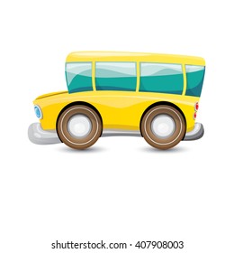 funny cartoon orange school bus isolated on white