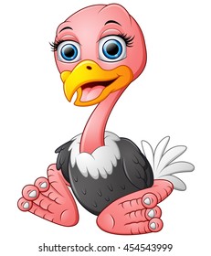Funny cartoon ostrich sitting