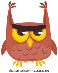 Funny cartoon owl with big eyes. Vector illustration. Design for print, children book illustration or party decoration