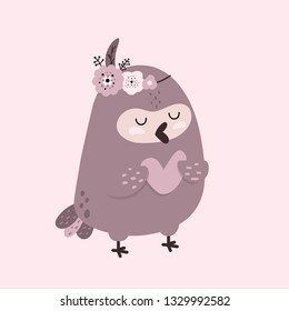 Funny cartoon owl, chicken illustration. Hand drawn bird vector character. Flat clipart. Cartoon illustration for kids game, book, t-shirt, cards, print, textile, poster