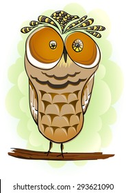 Funny cartoon owl on the branch. EPS 10 vector illustration

 