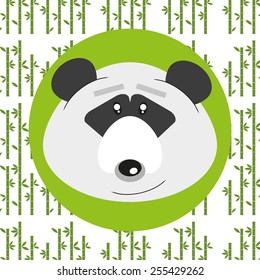 Funny cartoon panda with bamboo pattern