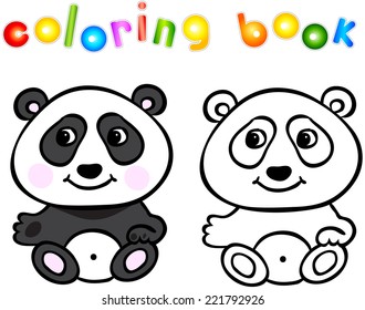 Funny cartoon panda coloring book. Vector illustration for child