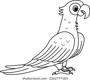 Funny Cartoon Parrot for Coloring Page. Vector Illustration Tropical Bird Parrot
