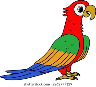 Funny Cartoon Parrot. Vector Illustration Tropical Bird Parrot
