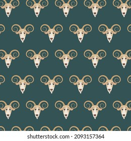Funny cartoon pattern with Capricorns. Capricorn zodiac sign vector illustration. The cartoon goat's head.
