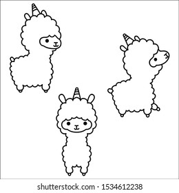 Funny cartoon pattern with cute llamas. Vector Doodle Illustration.