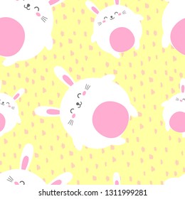 Funny cartoon pattern with hare. Happy Easter. Template for design, print. Vector background in doodle style. Cute rabbit seamless wallpaper