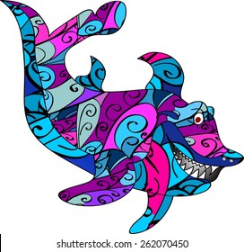 Funny cartoon pattern sharks. Vector illustration with simple gradients. All in a single layer.