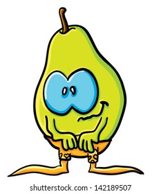 Funny cartoon pear on the white background