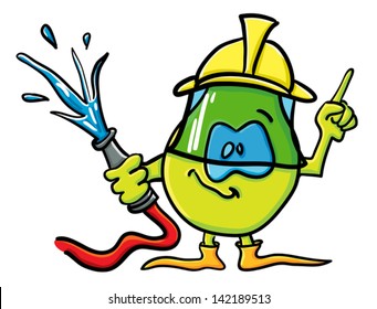 Funny cartoon pear on the white background