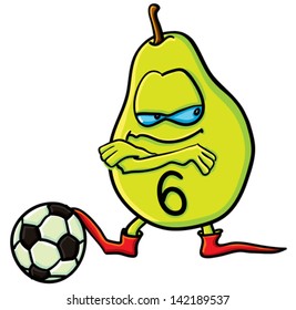 Funny cartoon pear on the white background