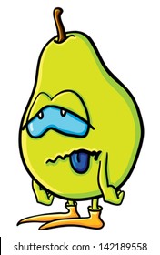 Funny cartoon pear on the white background