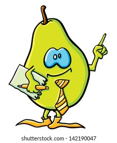 Funny cartoon pear on the white background