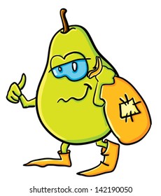 Funny cartoon pear on the white background