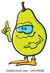 Funny cartoon pear on the white background