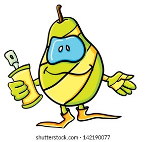 Funny cartoon pear on the white background