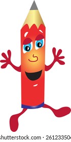 A funny cartoon pencil dancing a jig
