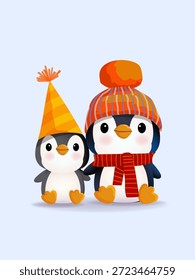 Divertida Ilustración vectorial de personaje de pingüino de dibujos animados. Arte feliz y alegre del Clip del pingüino de las caras para el diseño de los Elementos del cabrito.