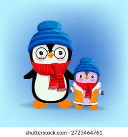 Funny cartoon penguin character vector illustration. Happy and jolly faces penguin clip art for kid elements design.