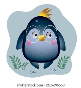 Funny, cartoon penguin with glasses