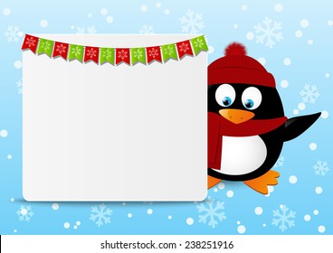 Funny cartoon penguin with greeting card