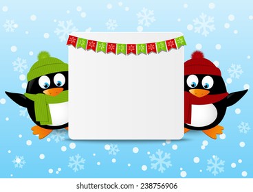 Funny cartoon penguin with greeting card