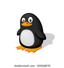 Funny cartoon penguin isolated on white background vector illustration. Zoo Animal and bird concept.