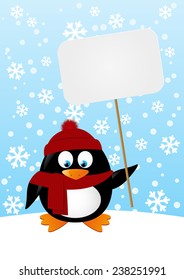 Funny cartoon penguin with paper plate