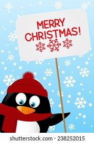 Funny cartoon penguin with paper plate