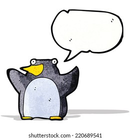 Pingüino de caricatura divertida con burbuja de habla
