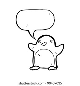 funny cartoon penguin with speech bubble