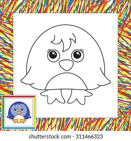 Funny cartoon penguin. Vector illustration for children. Coloring book for kids