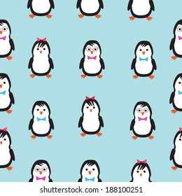 funny cartoon penguins.  seamless pattern