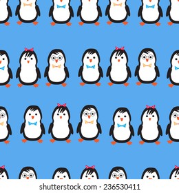 funny cartoon penguins. seamless pattern