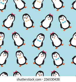 funny cartoon penguins. seamless pattern 