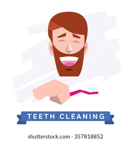 Funny cartoon people cleaning teeth vector concept