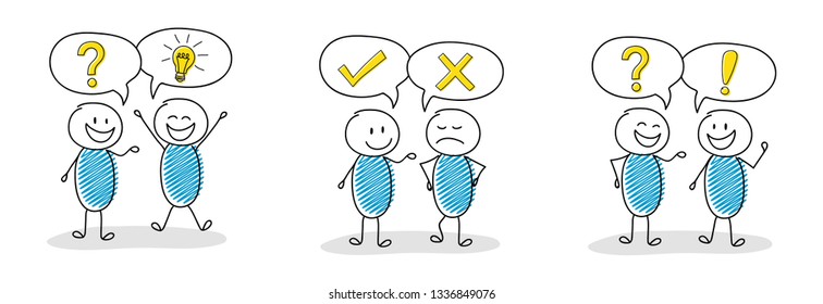 Funny cartoon people with speech bubbles with business icons - collection. Vector