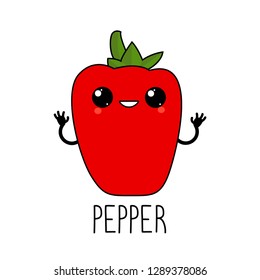 Funny cartoon pepper character in kawaii style