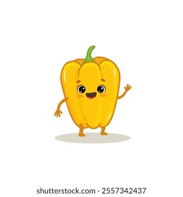 Funny  cartoon pepper. Cute character vegetable isolated on white background. Doodle style. Flat yellow pepper. Vector illustration