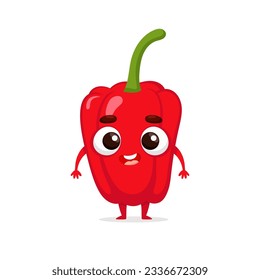 Funny cartoon pepper. Kawaii vegetable character. Vector food illustration isolated on white background.