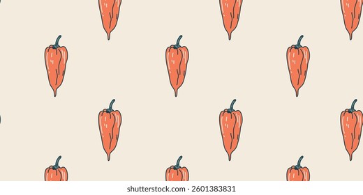 Funny cartoon pepper pattern in natural eco style