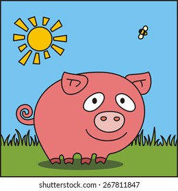 Funny cartoon pig