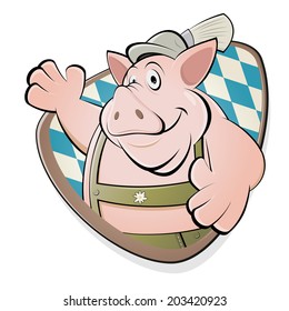 funny cartoon pig in bavarian lederhosen